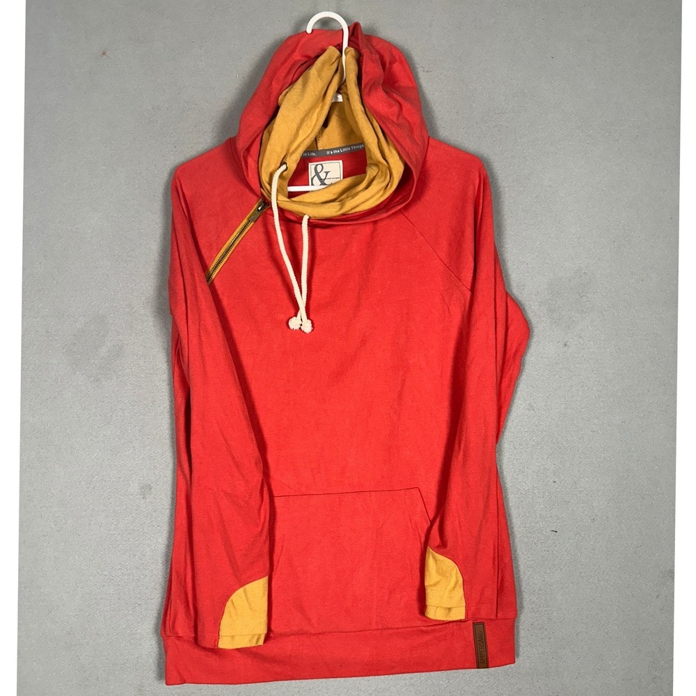Ampersand Avenue Hoodie Womens Medium Red Mustard Cowl Neck Pullover Stretch EUC
